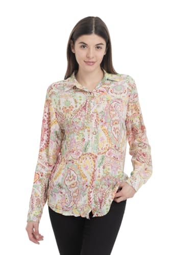 TONY BACKER Camicia da Donna Manica Lunga Elegante da Ufficio/Scuola, Stampa Floreale/Paisley (IT, Testo, XL, Regular, Regular, Green)