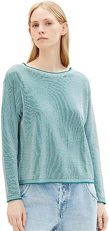 TOM TAILOR Maglione in Cotone Biologico, 32834-Teal Bubble Structure, L Donna