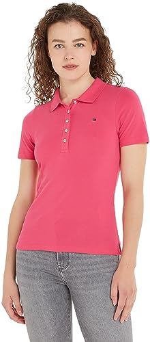 Tommy Hilfiger Maglietta Polo Maniche Corte Donna Slim Fit, Rosa (Bright Cerise Pink), M