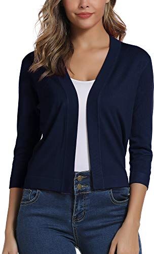 EXCHIC Donna Elegante 3/4 Maniche Bolero Cardigan Corto Open Front Maglioni Coprispalle (XL, Marino Blu)