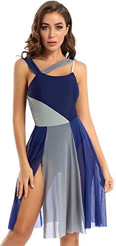 CHICTRY Vestito da Ballo Elegante Senza Maniche Abito Danza Standard Tutu Danza Classica Ragazza Ballerina Body Ginnastica Ritmica Gara Vestiti Latino Ballo Contemporaneo Blu Navy XS