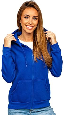 BOLF Donna Felpa con Cappuccio Maglia a Zip Manica Lunga Classica Hoodie Tempo Libero Sport Fitness Outdoor Basic Casual Style W03B Cobalto L [A1A]