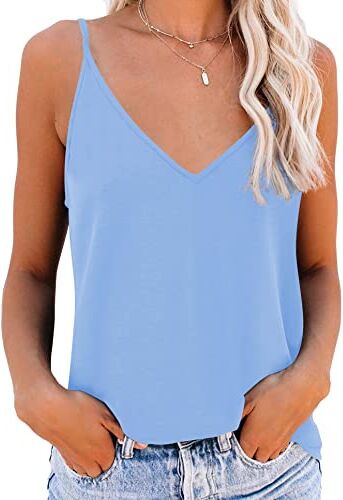 NONSAR Canottiera da donna con spalline sottili, basic top lungo, con spalline regolabili, cami camisole, Azzurro, M