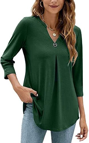 HANERDUN Camicetta Donna Manica a 3/4 Blusa Camicia con Scollo a V Tinta Unita Top Tunica Elegante