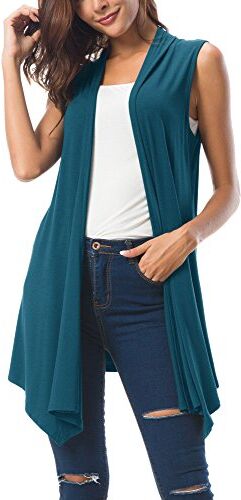 Urban GoCo Donna Senza Maniche Draped Cardigan Gilet (Medium, Cristallo Teal)