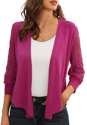 GRACE KARIN Cardigan Donna Elegante Manica 3/4 in Pizzo Trasparente Elegante Cardigan Casual Rosa L