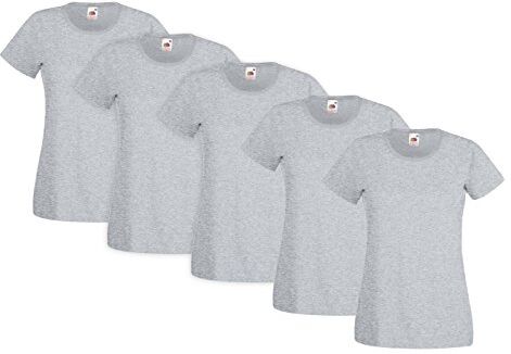 Fruit of the Loom Valueweight T-Shirt, Grigio (Grigio Melange), Medium (Taglia Produttore:M) (Pacco da 5) Donna