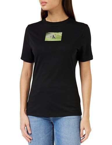 Calvin Klein Illuminated Box Logo Slim Tee J20J222898 Magliette a Maniche Corte, Nero (CK Black), L Donna