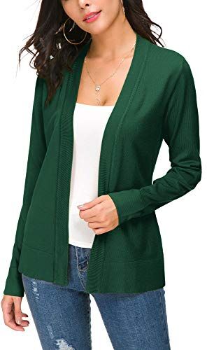 EXCHIC Donna Cardigan Lavorato a Maglia Senza Chiusura (S, Verde Scuro)