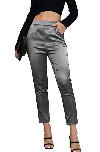 Fakanhui Abito da donna in raso setoso casual elastico a vita alta pantaloni eleganti elasticizzati, C03 Grigio scuro, M