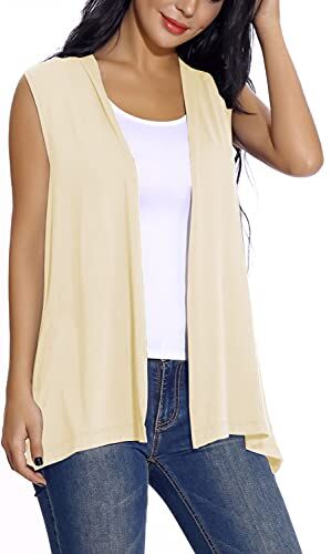 EXCHIC Donna Casual Cardigan Senza Maniche Aperto Davanti (M, Visone Argento)