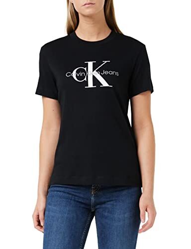 Calvin Klein T-shirt Maniche Corte Donna Core Monologo Scollo Rotondo, Nero (Ck Black), XXL