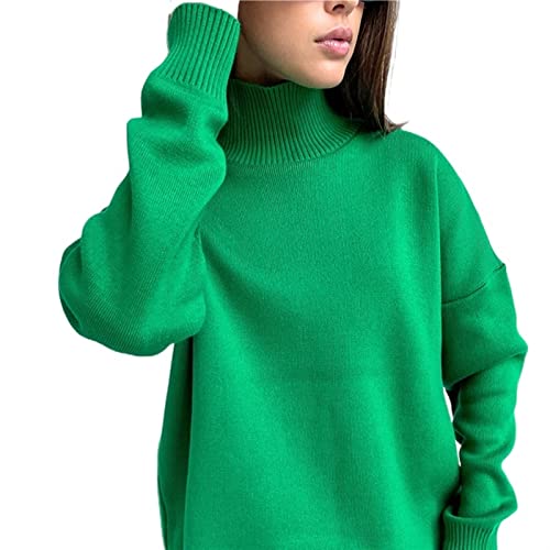 SUKORI Maglione Da Donna Grande maglione verde di base da donna, maglione dolcevita rosa invernale, top in maglia da donna, maglione morbido e caldo (Color : Green, Size : M)