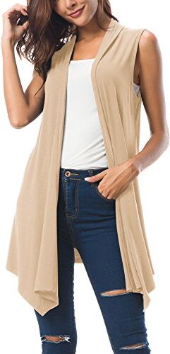 Urban GoCo Donna Senza Maniche Draped Cardigan Gilet (Large, Albicocca)