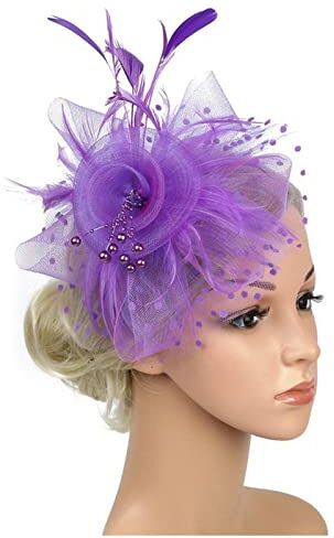 GERRIT Fascia Di Piume Donne Flower Fascia Fascia Pizzo Flapper Grande Gatsby Girl Headband Pearl Party Femmina Bridal Headpiece Banda for capelli Fascia Piume Di Pavone (Color : Purple)