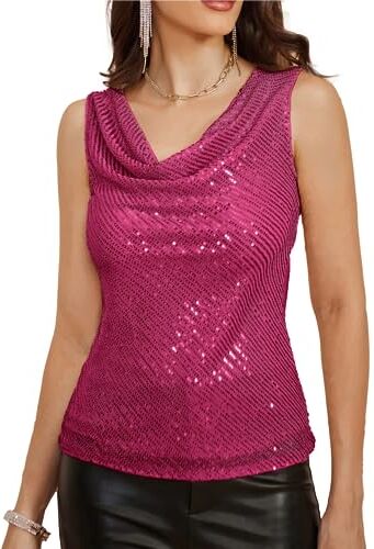 GRACE KARIN Top da donna senza maniche sexy con paillettes luccicanti con scollo a V, top stretto per feste di vino, Rosa., XL