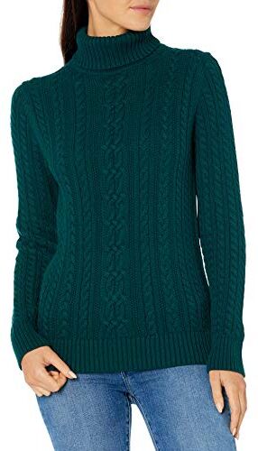 Amazon Essentials Maglione A Collo Alto Intrecciato con Screziatura (Taglie Forti Disponibili) Donna, Verde Bosco, XS