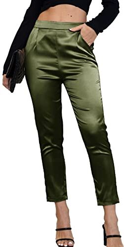 Fakanhui Abito da donna in raso setoso casual elastico a vita alta pantaloni eleganti elasticizzati, Luce verde C03, XL