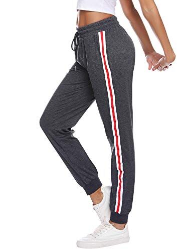 Sykooria Pantaloni Sportivi Donna Pantalone Tuta Donna Leggeri Cotone Pantaloni Jogger con Coulisse a-Grigio Scuro XL