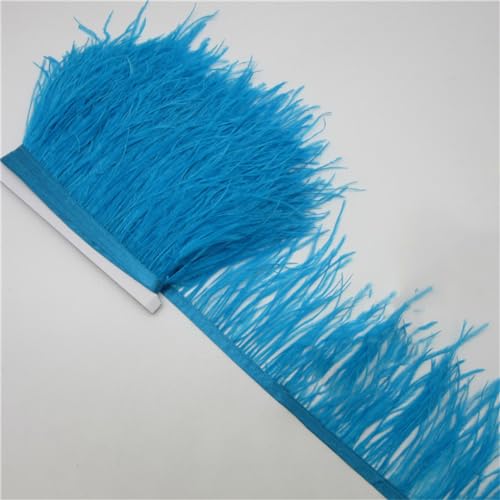 Kiioouu Finiture in piume di struzzo per gonne/abiti, 10-15 cm, con piume di struzzo, per artigianato, piume, abbigliamento, 1,8 m, colore: blu lago