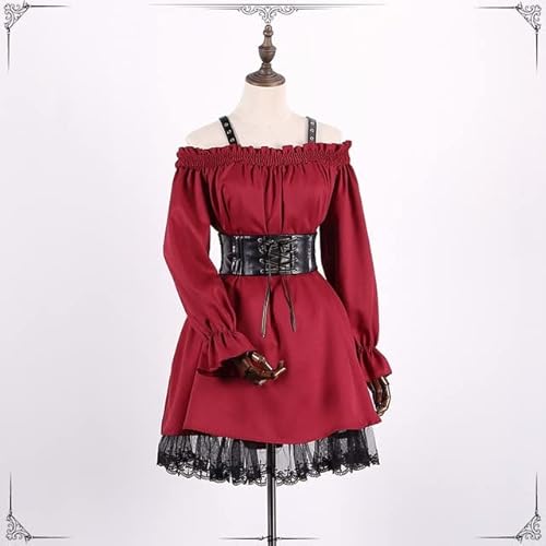 GABLOK Vintage Maniche lunghe Gothic Lolita abito Off spalla Rinascimento Abito Pizzo cross dress classico steampunk abito vittoriano L rosso