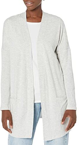 Amazon Essentials Cardigan Aperto sul Davanti in Spugna per Tempo Libero Leggero con vestibilità Classica Donna, Grigio Puntinato Righe, XL