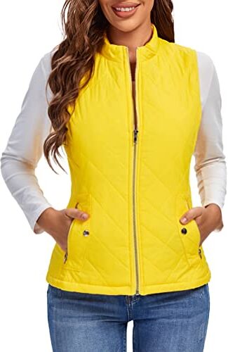 fuinloth Gilet Donna Smanicato Invernale Panciotto Dritto Collarei Giacche Ultraleggeri Senza Maniche Giacca con Tasca con Cerniera Giallo XL