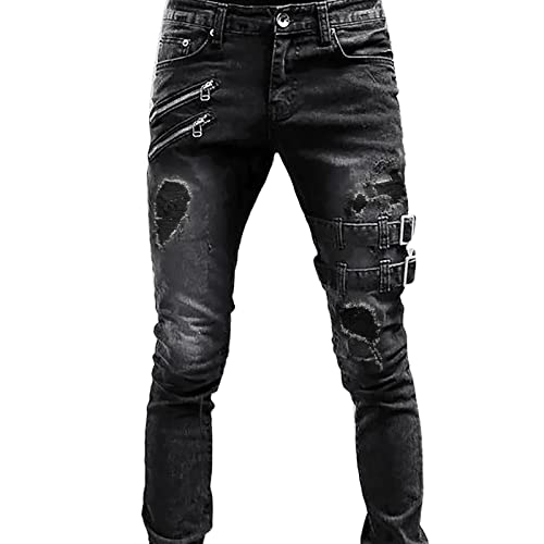 NOAGENJT Pantaloni Uomo Eleganti jeans uomo strappati regular jeans donna zampa pantaloni casual pantaloncini running uomo skinny jeans uomo pantaloni militari uomo 25.99