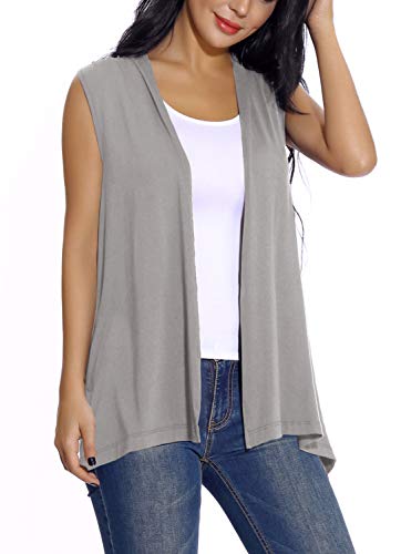 EXCHIC Donna Casual Cardigan Senza Maniche Aperto Davanti (L, Grigio Chiaro)