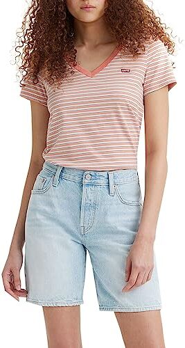 Levis Perfect V-neck, T-shirt Donna, Indigo Stripe Terra Cotta, XS