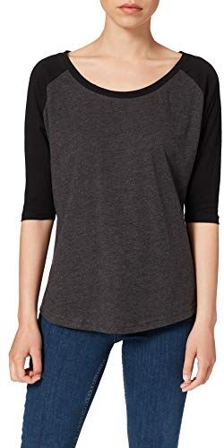 Build Your Brand Maglietta da Donna Raglan a Contrasto 3/4 T-Shirt, Carbone/Nero, M