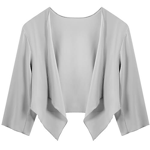 Irevial Cardigan Corto Donna Coprispalle Leggero Aperto Davanti Tessuto in Chiffon Orlo Irregolare Grigio XL