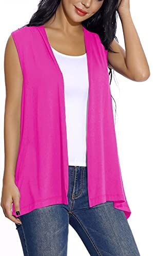 EXCHIC Donna Casual Cardigan Senza Maniche Aperto Davanti (L, Rosa)