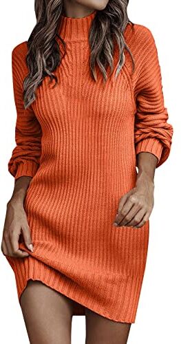 Generic Autunno inverno a maniche lunghe, collo alto, tinta unita, casual, maglione da donna, maglione per gravidanza, vestito a maglia (arancione, XL)