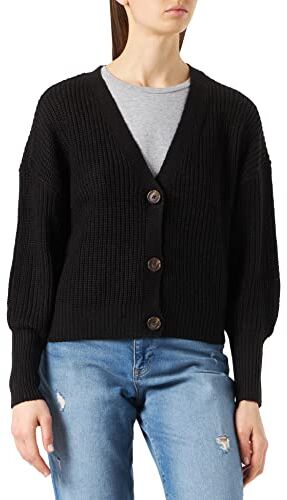 Vero Moda Vmlea Ls V-neck Cuff Cardigan Noos, Maglione Donna, Nero, XL