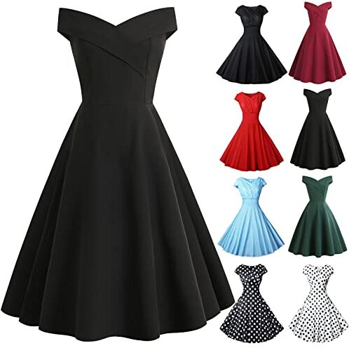 CHAOEN Donna anni '50 Retro Audrey Hepburn Abito Vintage Una Linea Scollo A V Senza Maniche Partito Swing Dress Banchetto Cena Vestito, A-Nero, M