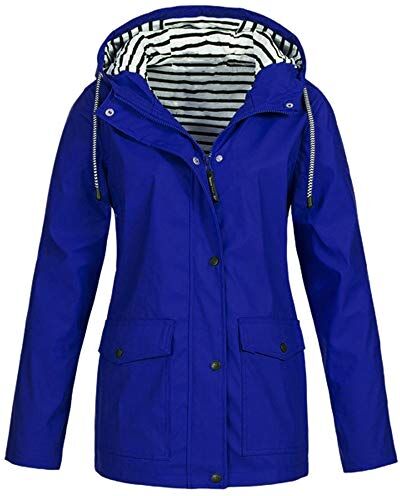 KaloryWee Sale Clearance Outwear KaloryWee, giacca impermeabile da donna invernale, autunno, casual, per tutti i giorni, impermeabile, con cappuccio, antivento blu Blue UK 20