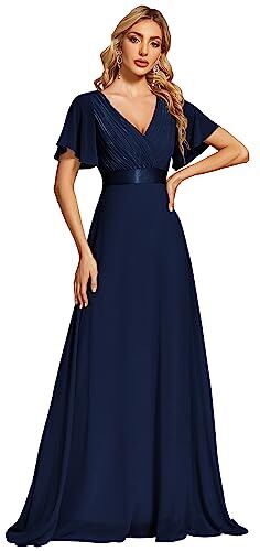 Ever-Pretty Vestito da Ballo Donna Stile Impero Linea ad A Scollo a V Maniche Corte Lungo Blu Navy 38