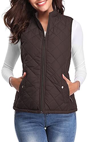 fuinloth Gilet Donna Smanicato Invernale Panciotto Dritto Collarei Giacche Ultraleggeri Senza Maniche Giacca con Tasca con Cerniera Cioccolato M