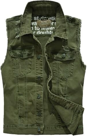 Kelmon Giacca Denim Uomo Gilet per Vintage Strappato Gilet di Jeans da Uomo Senza Maniche Giacca Jeans Capispalla