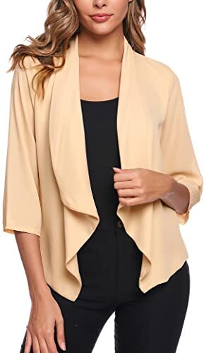 Irevial Coprispalle Donna Elegante Cardigan Corto Leggero Aperto Davanti Tessuto in Chiffon Bolero Top Tinta Unita Albicocca M