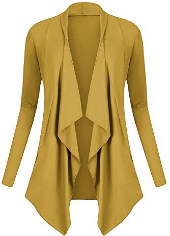 Urban GoCo Donna Cardigan Drappeggiato Aperto Davanti a Maniche Lunghe e Orlo Irregolare Giacca Top (X-Large, Mustard)