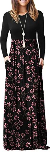 DEARCASE Vestito Donna Maxi, Abito Lungo Donna Invernale Casual, Donna Maniche Lunghe Stampa Floreale Maxi Vestito Abiti Lunghi con Tasche (Gypsophila Black, M)