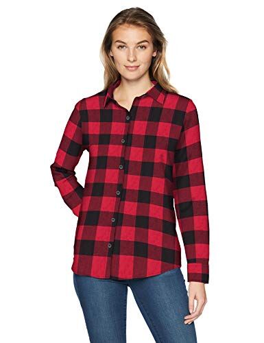 Amazon Essentials Camicia in Flanella a Quadri Leggera a Maniche Lunghe e vestibilità Classica Donna, Rosso Buffalo Check, XS