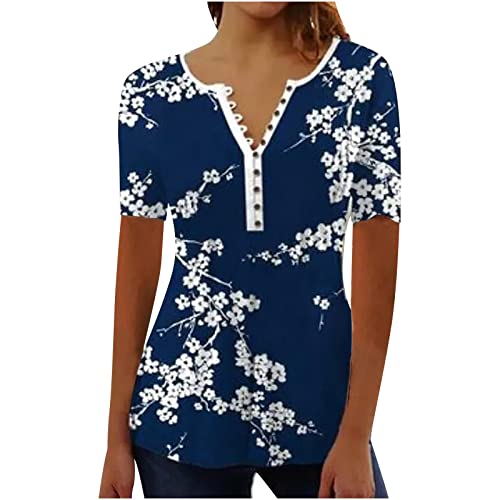 Generico Camicetta da Donna Elegante a Maniche Lunghe Magliette Donna Estive Ufficio Camicia Donna Casual Bluse Maglie a Manica Lunga Scollo a V Stampato Shirt Camicetta a Bottoni Lavoro Ufficio Tops 224