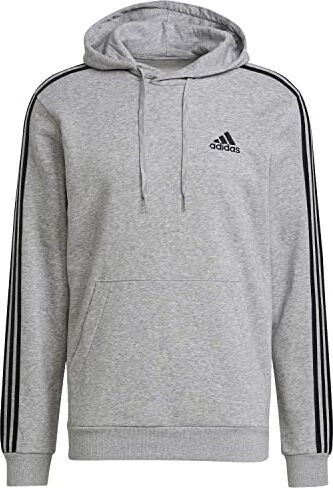 Adidas Essentials Fleece 3-stripes Hoodie Felpa con cappuccio, Grey, L Uomo