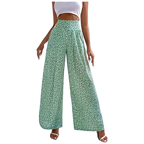 Generic Pantaloni da donna con paillettes glitterate a vita alta con fondo svasato, pantaloni elasticizzati casual per la casa, pantaloni alla moda (03D-verde, XXL)