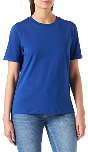 PIECES Pcria SS Fold Up Solid Tee Noos BC T-Shirt, Mazarine Blu, M Donna