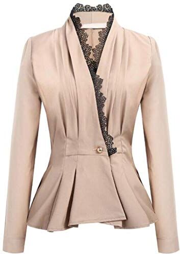 KaloryWee Sale Cleance Blazer KaloryWee Giacca da donna a maniche lunghe, con volant in pizzo e volant beige Beige M