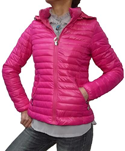 Fantasy Giacca 100 grammi Leggera Foderata Avvitata Ecologica Piumino Trapuntino Cappuccio Mezza Stagione Donna Ragazza Moda (Fucsia, s)